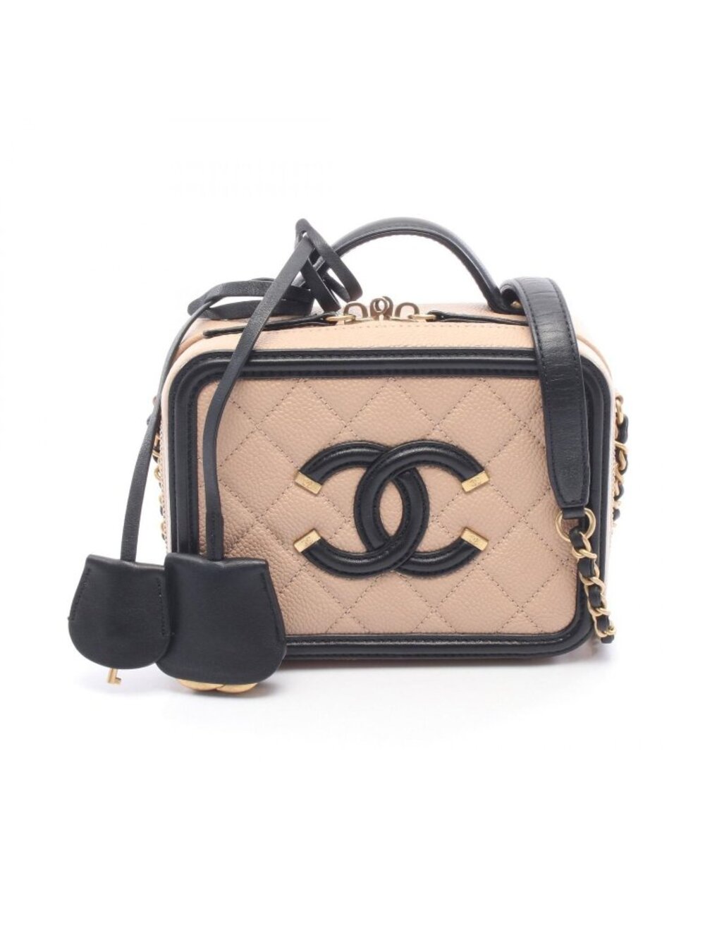 Chanel Shoulder Bag CC Figurine Small Vanity 2-Way Beige Calf Leather CC